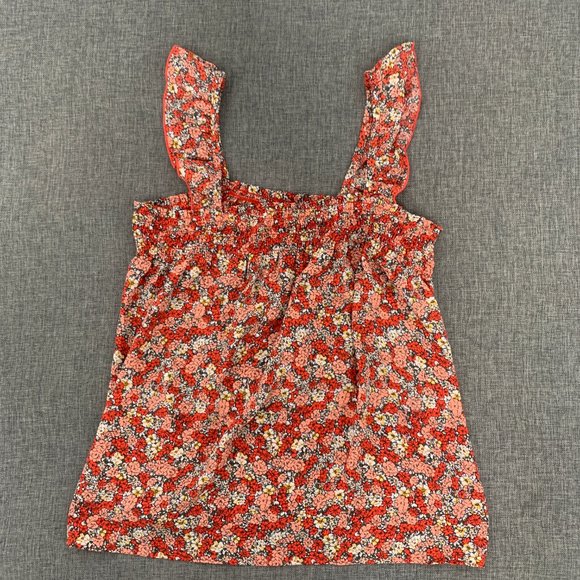 LOFT‎ Cute Floral Sleeveless Blouse Wide Ruffle Straps Relaxed Fit Lightweight - Picture 1 of 11